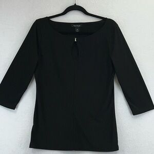WHBM Women’s Top Sz M Black 3/4 Sleeves Scoop w/Keyhole Polyester/Spandex EUC
